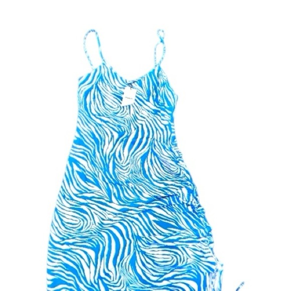 DREAMER, NWT, WOMENS, BLUE & WHITE ZEBRA PRINT, CAMI DRESS. MIDI LENGTH. SIZE L - Picture 4 of 12